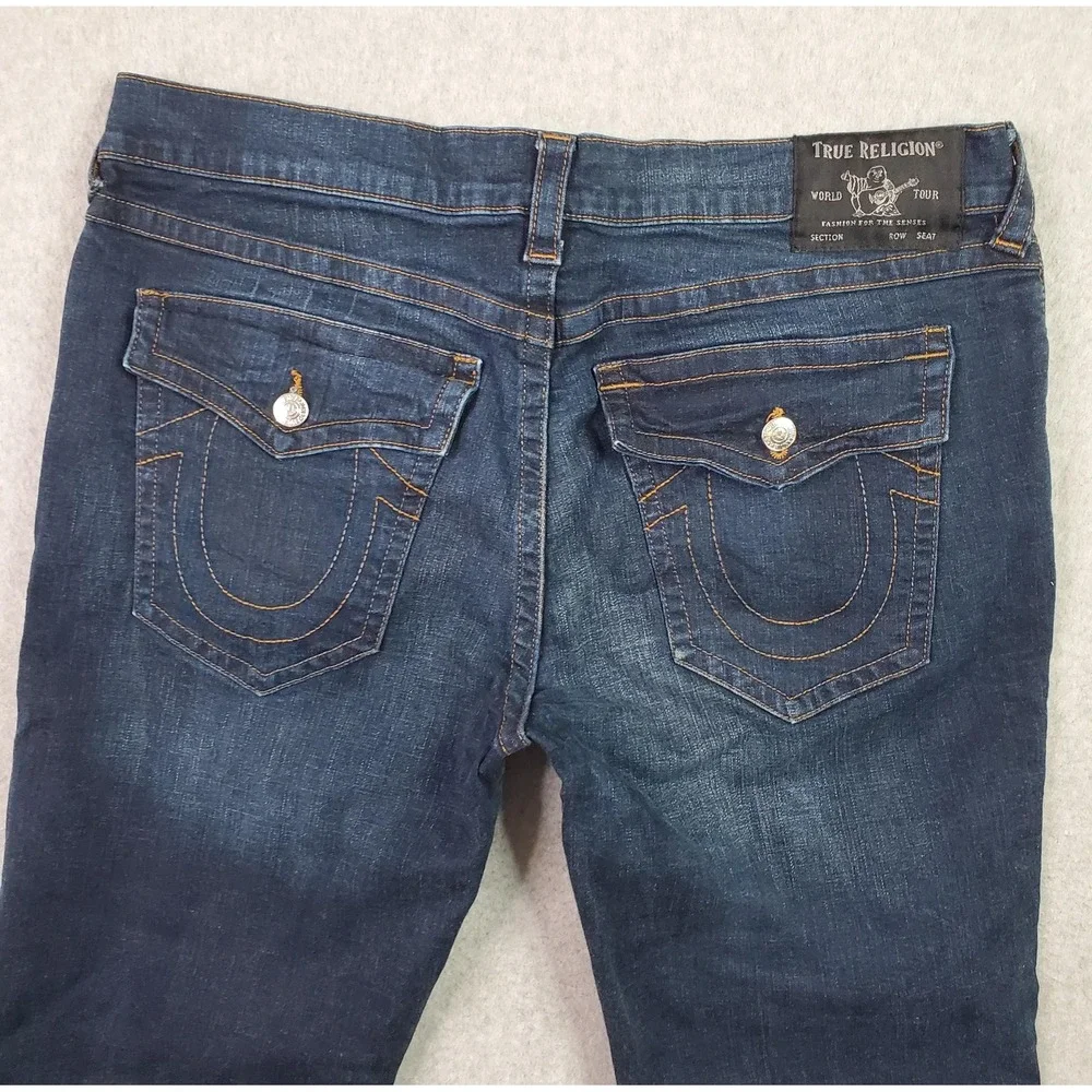 True Religion Jeans Mens 40 Dark Blue Ricky Relaxed Straight Flap Pockets Denim